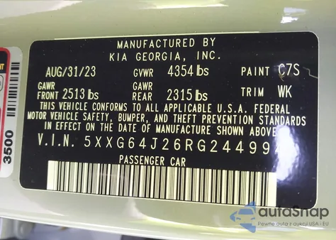 2024 Kia K5 Gt-Line z USA, uszkodzony, nr VIN 5XXG64J26RG244994